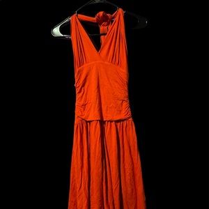 90s red orange halter midi dress